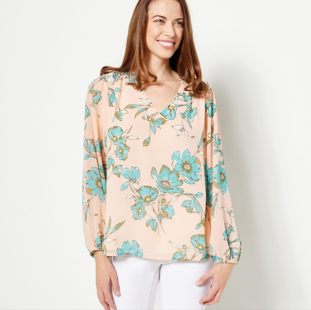 Belle By Kim Gravel NWOT Floral Print Women's Top Sz L